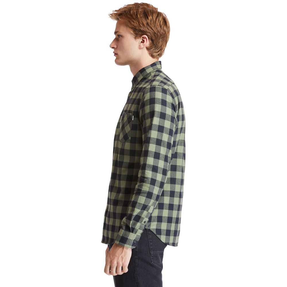 Timberland Mens Shirts Nashua River Long-Sleeve Flannel Check - Olive/Black - India MJ9408125